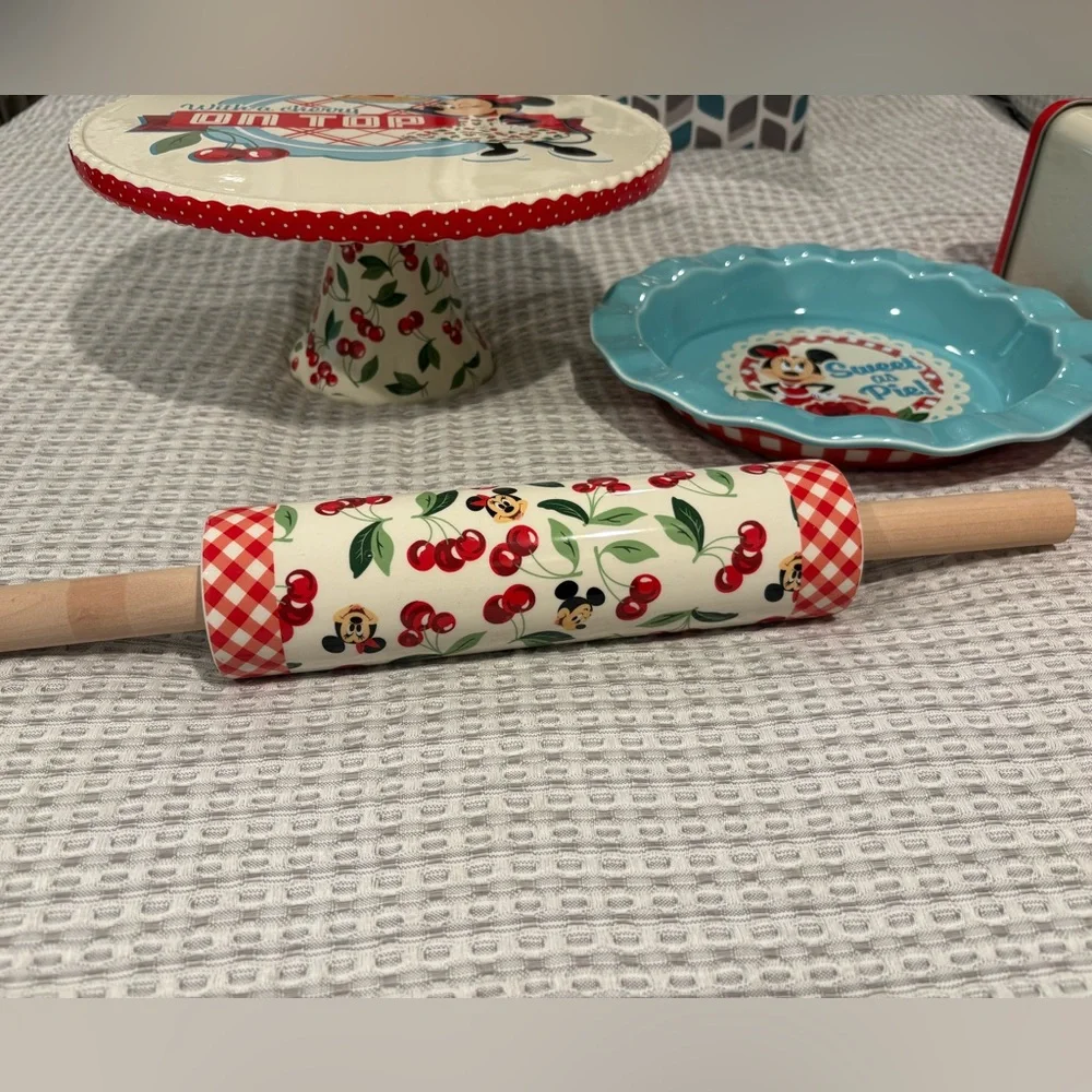 Disney Retro Minnie Mouse Red Teal Kitchen Canister Set with Rolling Pin